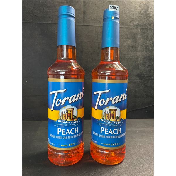 2 Torani Peach Naturally Flavored Sugar-Free Syrups; 750ml Each - BB: JAN 24/2027 - New