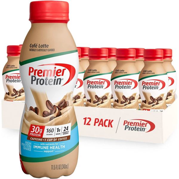 1 Case of Premier Protein Cafe Latte High Protein Shakes (12 x 340ml Shakes) - BB: JUN 30/2025