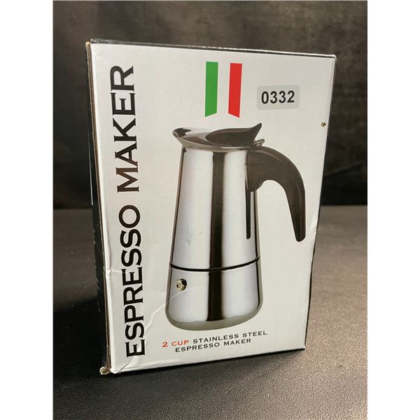 1 Stainless Steel Espresso Maker; 2-Cup Capacity - New