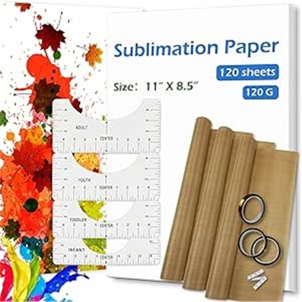 1 Sublimation Paper Crafting Set w/ 100 Sheets, T-Shirt Rulers, & Sublimation Tape - New