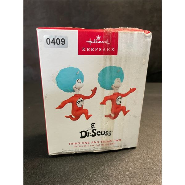 1 Hallmark Keepsake Dr.Seuss Thing One and Thing Two Christmas Tree Ornament Set - New (Dmg Box)