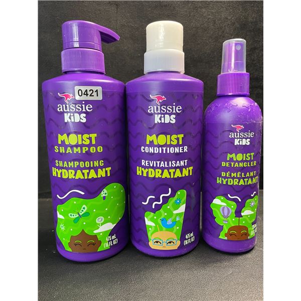 3 Aussie Kids Hair Products; Moist Shampoo + Condtioner and Moist Detangler - New