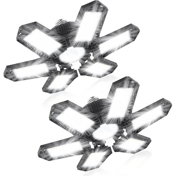 2-Pack of LED Garage Lights; E26 Base, 6500K Ceiling Lights for Garage/Workshops - New