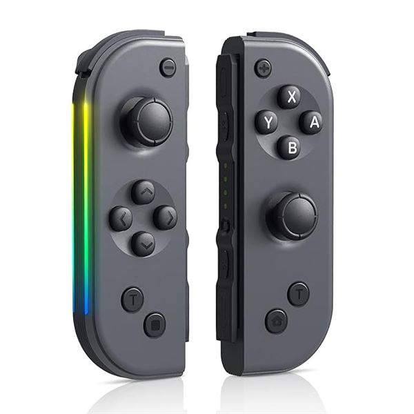 1 Set of LED Color-Changing Joycon Controllers for Nintendo Switch - Black/RGB Light-Up Design - New