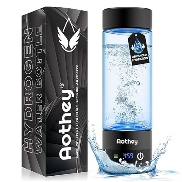 1 Aothey Hydrogen Water Bottle; 460ml Water Ionizer Machine - Rechargeable - Black - New