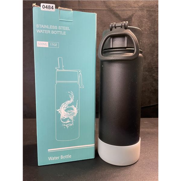 1 Insulated 500ml Stainless Steel Water Bottle Thermos with Straw - Black - Leakproof - New