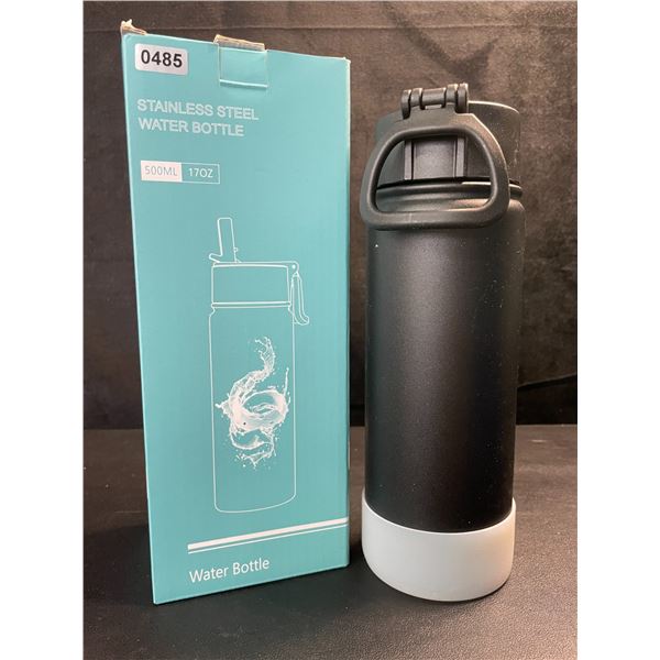 1 Insulated 500ml Stainless Steel Water Bottle Thermos with Straw - Black - Leakproof - New