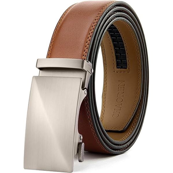 2 Mens Tan Leather Ratcheting Belts - For 32" to 38" Waist - New in Box