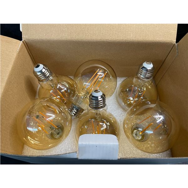 1 Box of 6 LED Amber Glass Globe Light Bulbs; 2500K - New