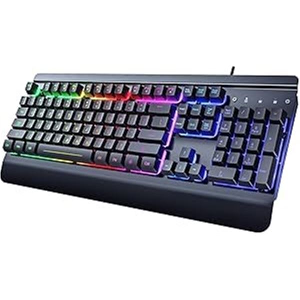 1 Wired LED Rainbow Backlit Gaming Keyboard; 104 Keys; Quiet Deign Keyboard - New