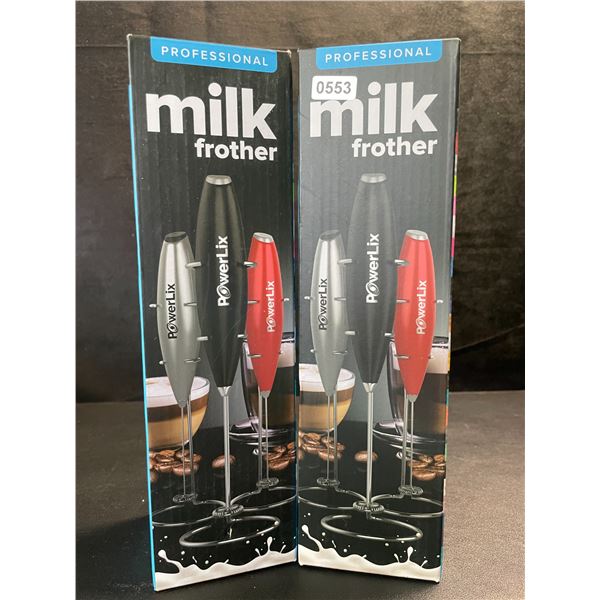 2 PowerLix Professional Handheld Electric Milk Frothers - Battery Operated - New