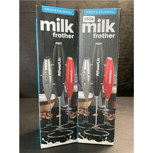 2 PowerLix Professional Handheld Electric Milk Frothers - Battery Operated - New