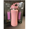 Image 1 : 2 Insulated Water Bottles (12oz) Double-Wall Vacuum Insulated Bottles w/ Straw - Pink - New