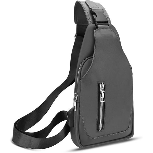 1 Sling Bag/Crossbody Bag for Men/Women with USB Charge Port - Grey - New