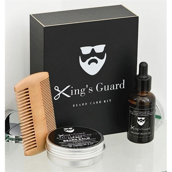 1 King's Guard Beard Care Kit for Men - Includes Beard Balm, Beard Oil, and Comb - New Sealed