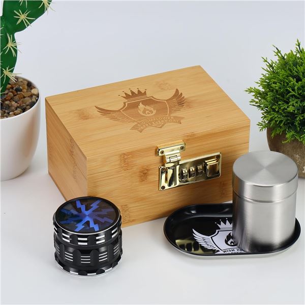 1 BloomFlower Lockable Stash Box for Cannabis; Includes Grinder, Rolling Tray, and Jar - New