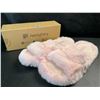 Image 3 : 1 Pair of Pink Women's Fluffy Faux-Fur Two-Band Fuzzy Slippers - Size L (9-10) - New in Box