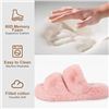Image 6 : 1 Pair of Pink Women's Fluffy Faux-Fur Two-Band Fuzzy Slippers - Size L (9-10) - New in Box