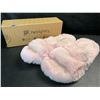 Image 2 : 1 Pair of Pink Women's Fluffy Faux-Fur Two-Band Fuzzy Slippers - Size L (9-10) - New in Box