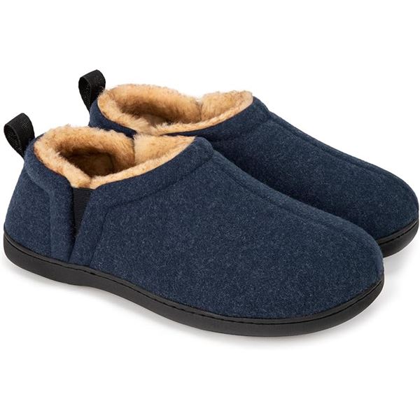 1 Pair of SnugLeaves Mens Fuzzy Sherpa Memory Foam Slippers (Size 7-8) - Navy Blue - New in Box