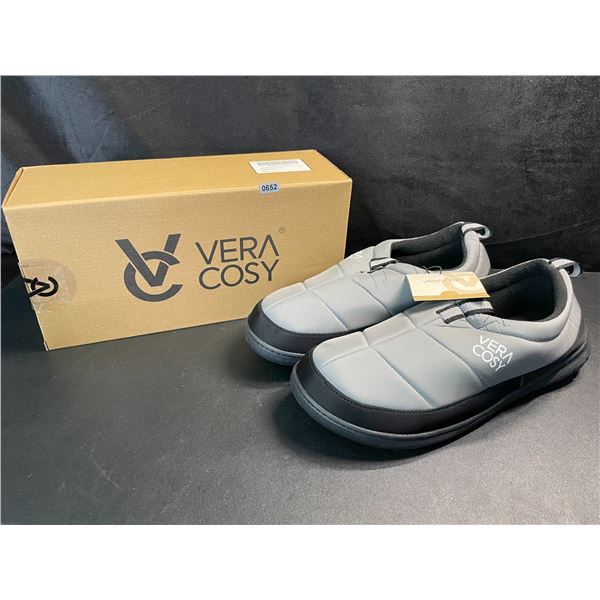 1 Pair of VeraCosy Men's Quilted Closed-Back Slippers (Size 11-12) - Grey - New in Box