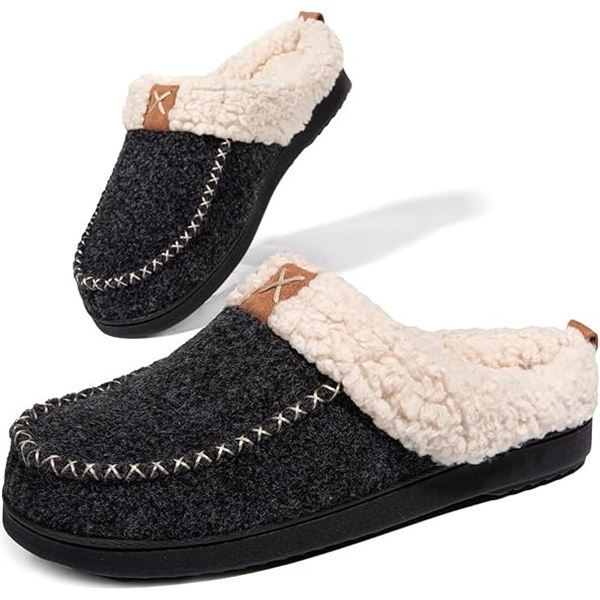 1 Pair of LongBay Women's Wool Sherpa Memory Foam Slippers (Size XL/11-12) - Black - New
