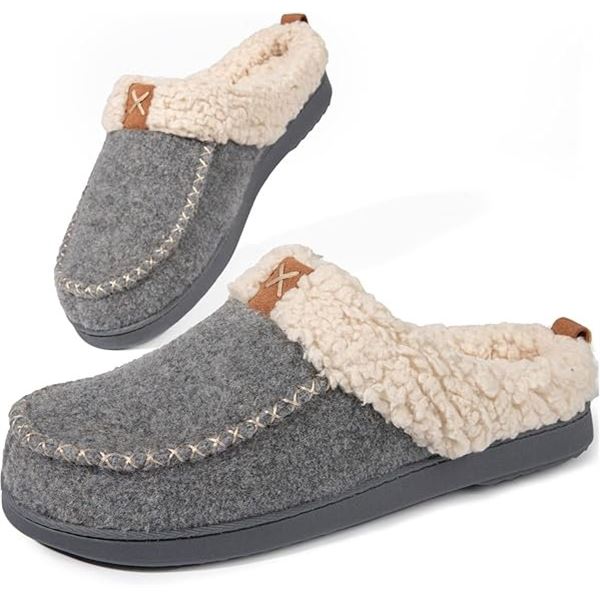 1 Pair of LongBay Women's Wool Sherpa Memory Foam Slippers (Size XL/11-12) - Grey - New