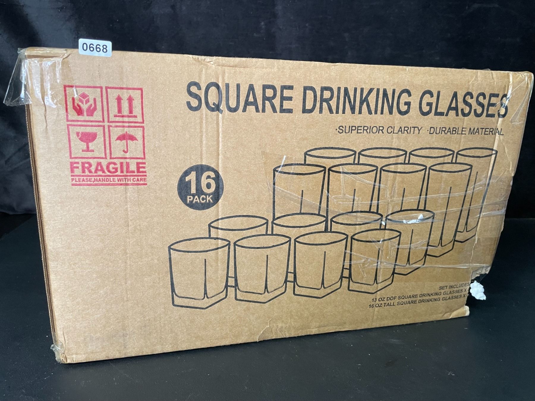 1 Box of Le'Raze 16-Pack Square Drinking Glasses - New (Dmg Box - See ...