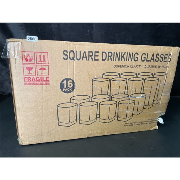 1 Box of Le'Raze 16-Pack Square Drinking Glasses - New (Dmg Box - See Photos)