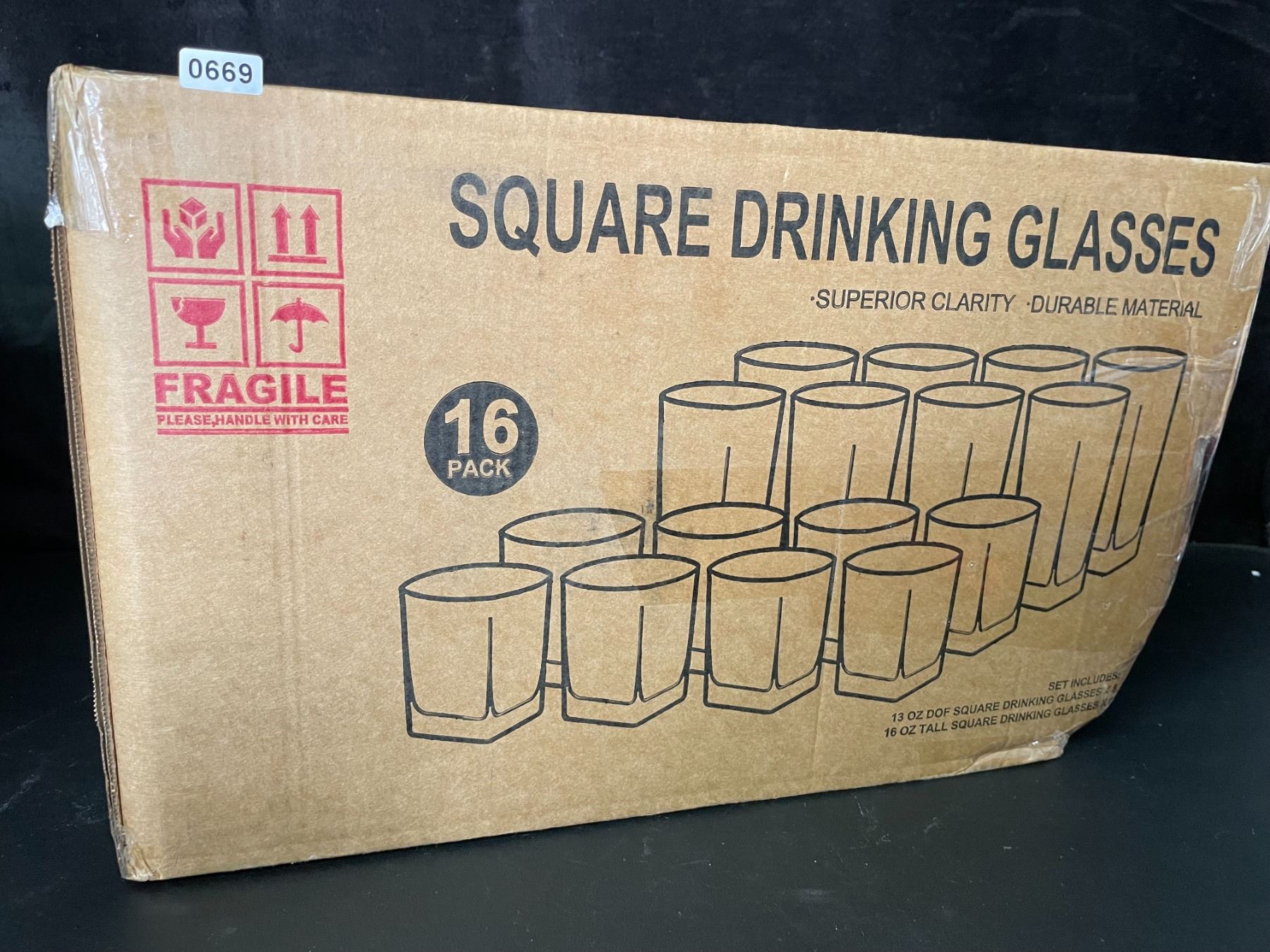 1 Box of Le'Raze 16-Pack Square Drinking Glasses - New (Dmg Box - See ...