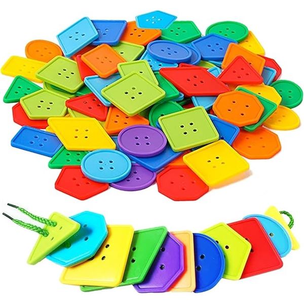 2 Montessori Geometric Bead Lacing/Threading Toy Sets (70pcs Each) - For Fine Motor Skills - New