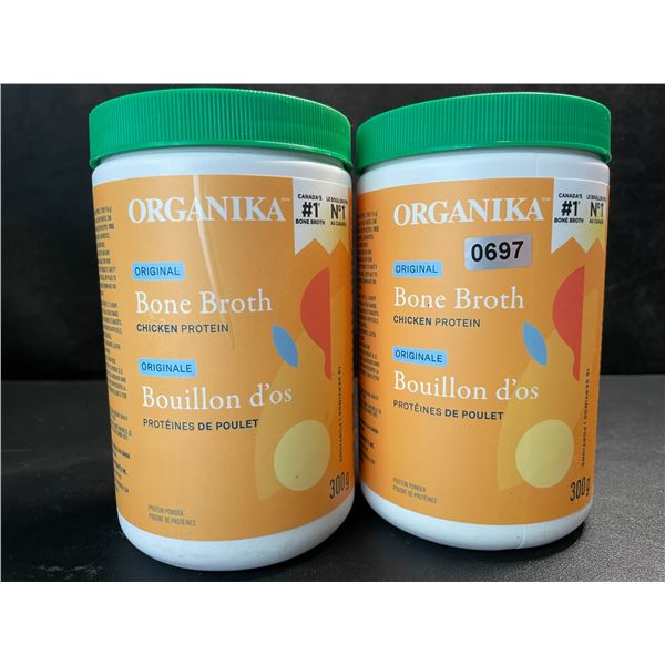 2 Organika Original Chicken Bone Broth Protein Powders - 300g - New (Exp: 06/2025)