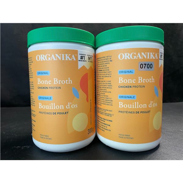 2 Organika Original Chicken Bone Broth Protein Powders - 300g - New (Exp: 06/2025)