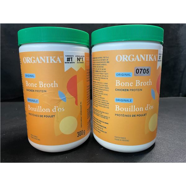2 Organika Original Chicken Bone Broth Protein Powders - 300g - New (Exp: 06/2025)