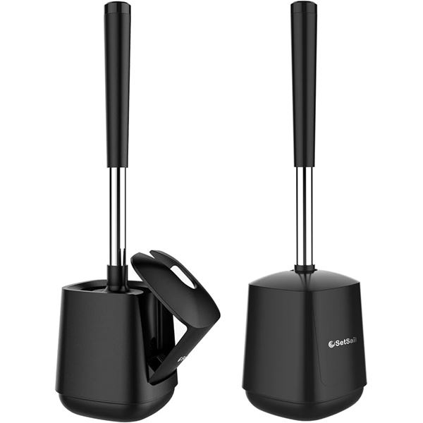 2-Pack of SetSail Premium Silicone Toilet Brushes with Holders - Black - Brand New