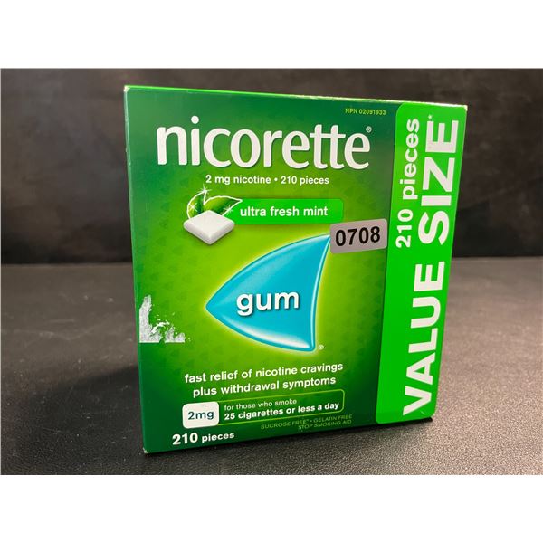 1 Box of Nicorette Ultra Fresh Mint Gum - 210PCS - Fast Relief of Nicotine Cravings - New
