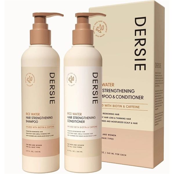 Dersie Rice Water Hair Strengthening Shampoo & Conditioner Set - 240ml Each - New Sealed