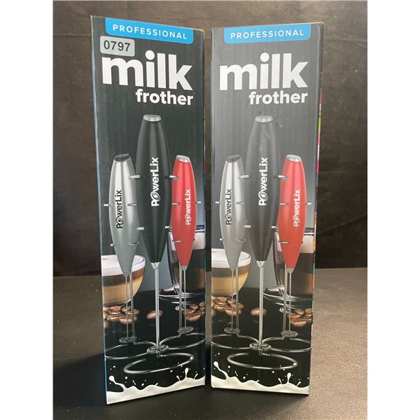 2 PowerLix Professional Handheld Electric Milk Frothers - Battery Operated - New
