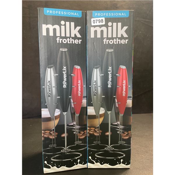 2 PowerLix Professional Handheld Electric Milk Frothers - Battery Operated - New
