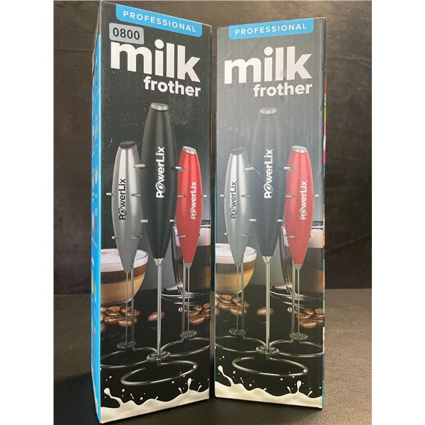 2 PowerLix Professional Handheld Electric Milk Frothers - Battery Operated - New