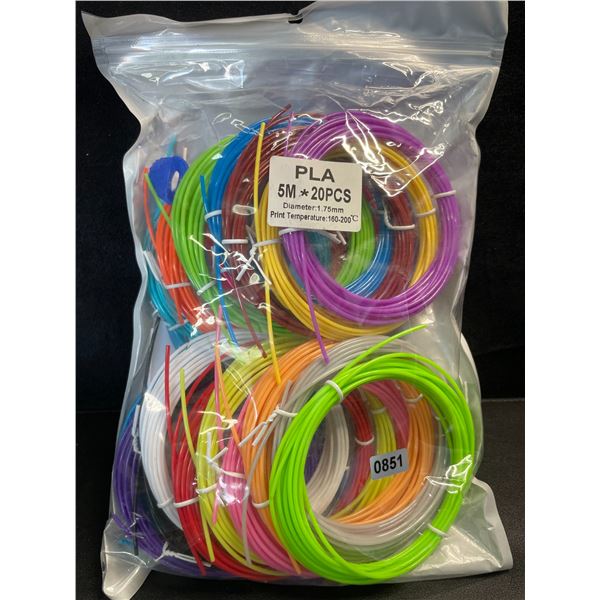 1 Pack of 20 Assorted Colour PLA Filament - 1.75mm x 5M Each; Filament for 3D Pens/Printer - New