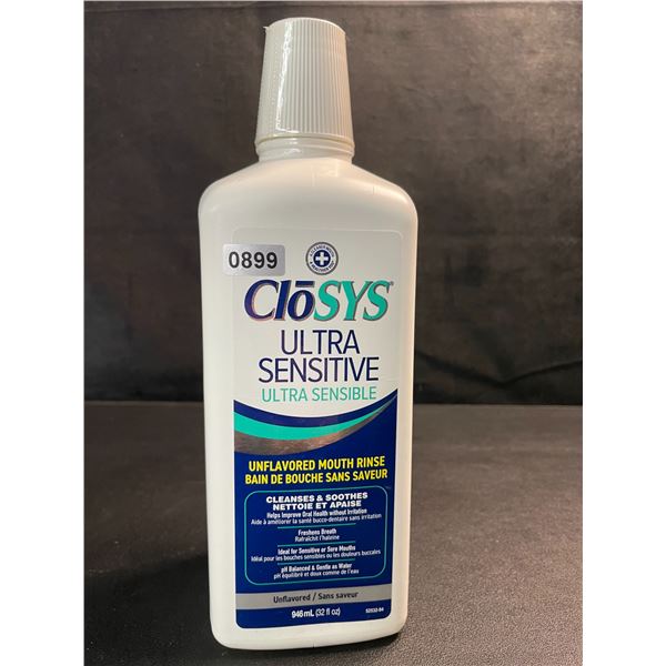 1 Bottle of CloSys Ultra Sensitive Unflavored Mouth Rinse/Mouthwash - 946ml - New Sealed