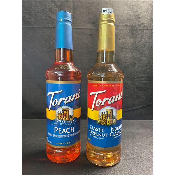 2 Torani Flavoring Syrups - Peach and Classic Hazelnut - 750ml Each - New