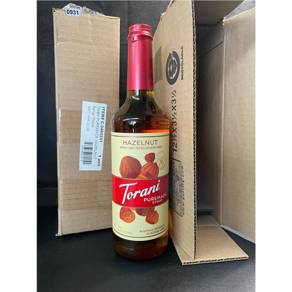 2 Torani Hazelnut Naturally Flavored Puremade Flavoring Syrups; 750ml Each - BB: APR 20/2026