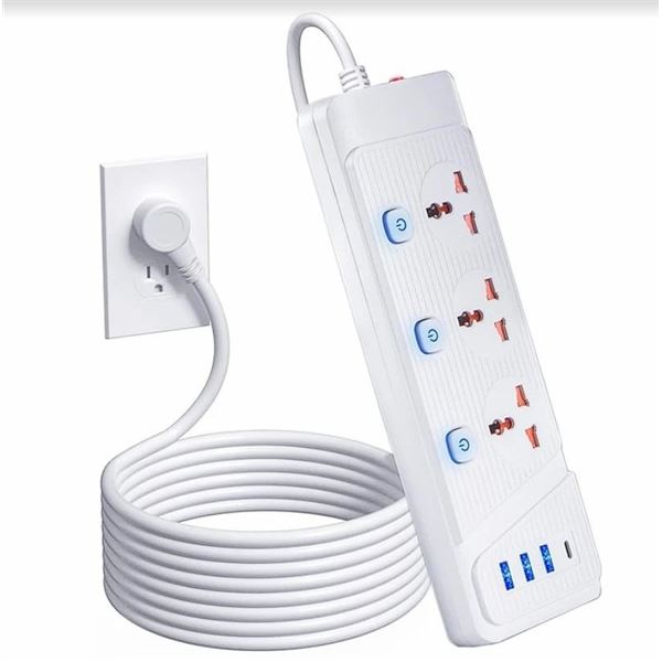 1 Universal Outlet Power Strip Bar w/ 4 USB-Ports (3 USB-A & 1 Type-C), 10FT Cord; 2500W - New
