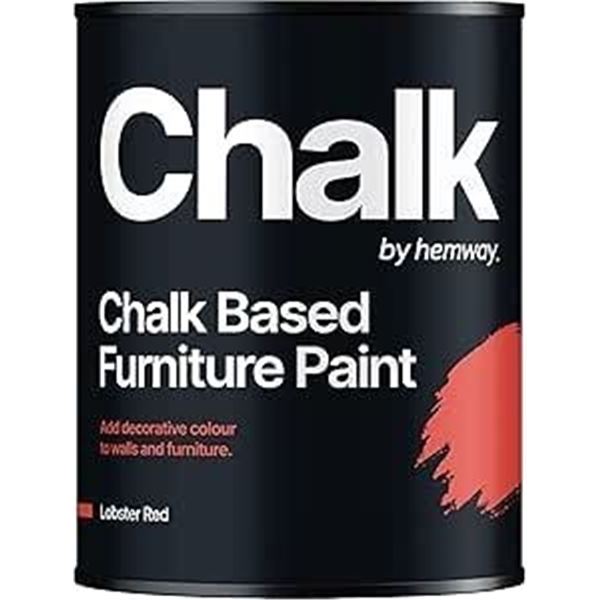 1 Hemway Chalk Based Furniture Paint - Lobster Red (1L) - For Interior/Exterior Home Decor - New