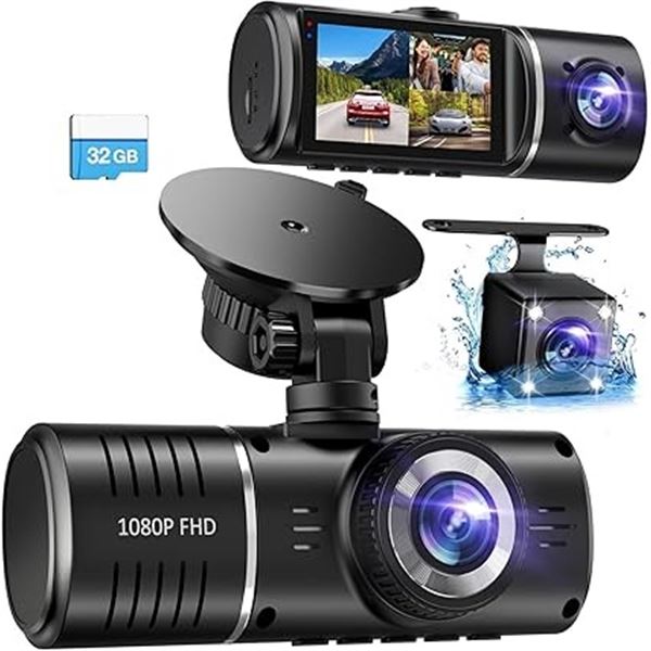 1 SUVCON Dash Cam; Front and Rear WiFi 2K 3-Channel Dash Cam w/ 32GB SD Card -  New Sealed!