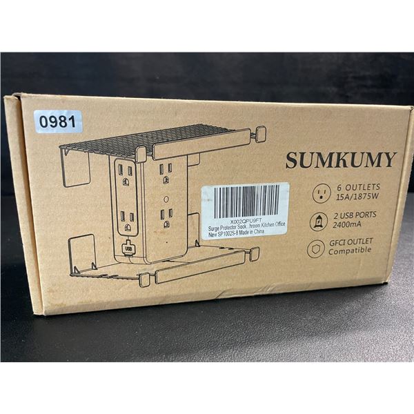 1 Socket Outlet Shelf/Surge Protector Wall Outlet Extender (6 Outlets/2 USB Ports) - New