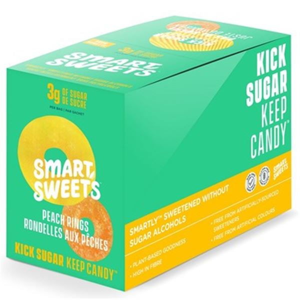 1 Case of Smart Sweets Peach Rings Candy - 12 Bags x 50g Each - New (BB: NOV 05/2025)