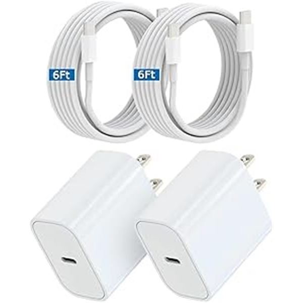 2 2-Packs of USB-C to USB-C Fast Chargers (2x Cables and 2x 20W USB-C Wall Blocks PER Box) - New